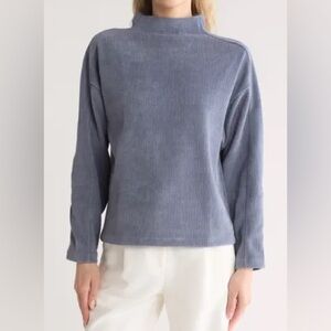Madewell Jacquard Textured Stripe Funnel Neck Top in Teapot Blue - NWOT - Medium